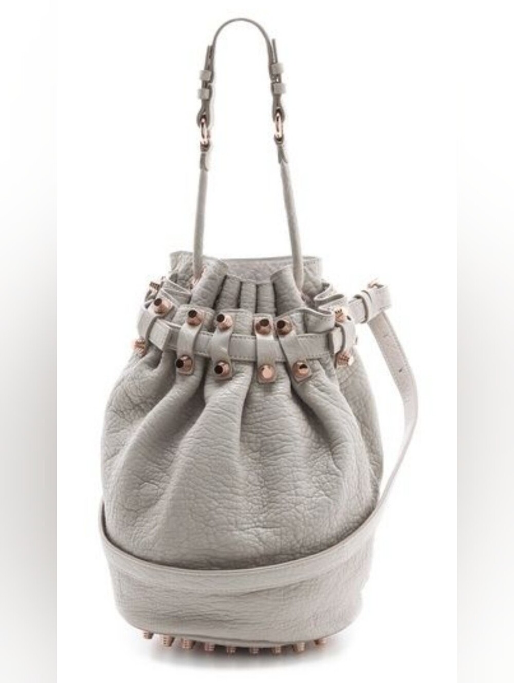 Leather Drawstring Bucket Bag in Light Gray - Women's Handbag By Alexander Wang